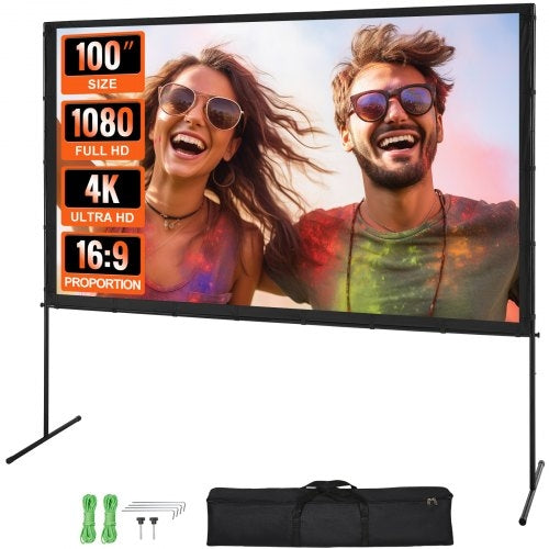 Projector Screen with Stand, 100 inch 16:9 4K 1080 HD Outdoor Movie