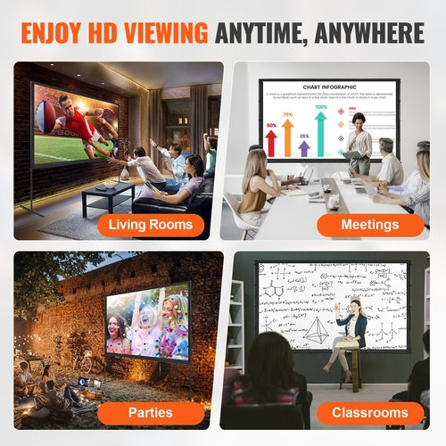 Projector Screen with Stand, 100 inch 16:9 4K 1080 HD Outdoor Movie